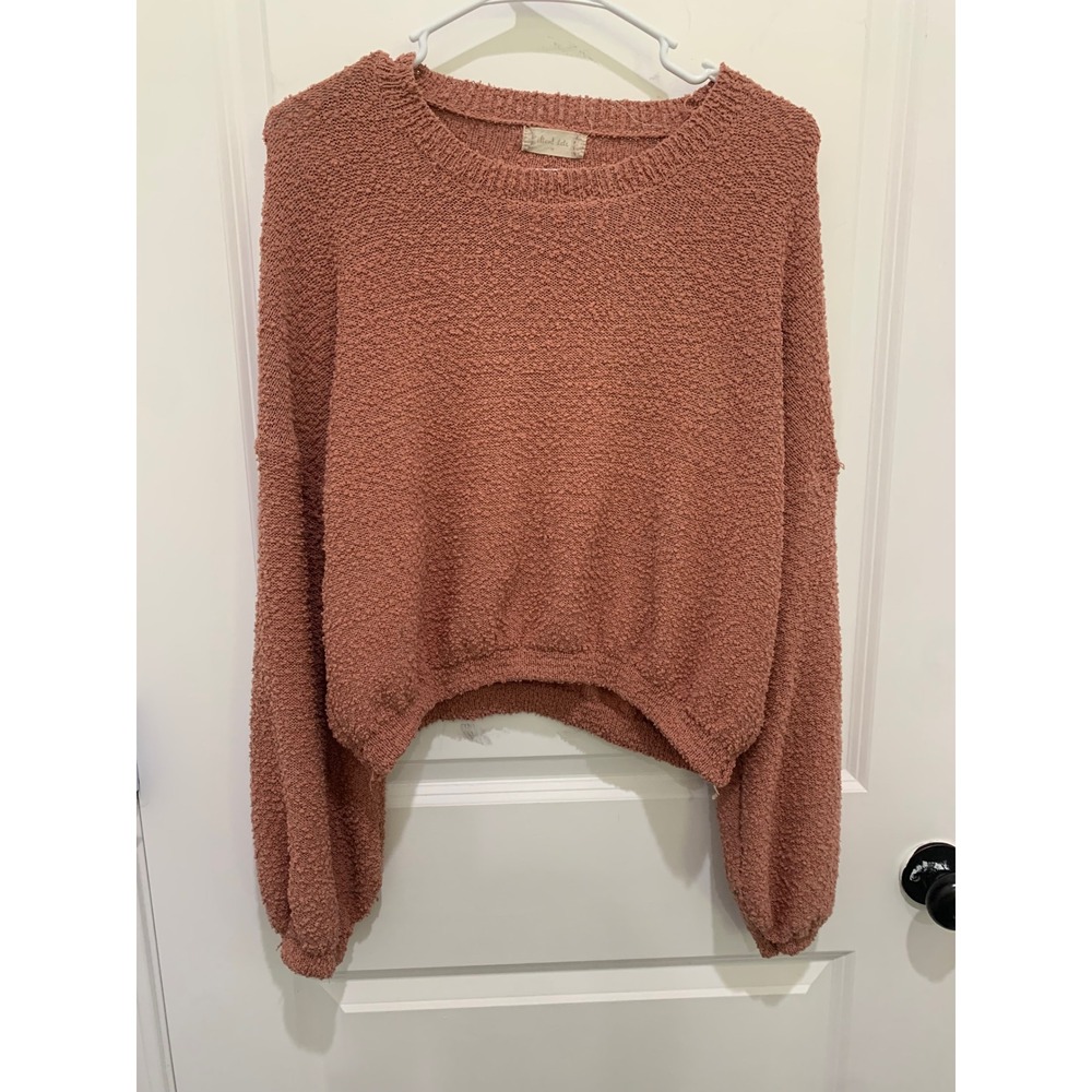 Altar'd State Cropped Popcorn Knit Sweater Terracotta Rose Balloon Sleeve Medium